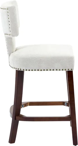 Vista 6 de Set of 2 Counter Height Bar Stools with Farmhouse Linen Upholstery, Curved Backrest Dining Chairs with Hardwood Frame for Kitchen Counter, Table &