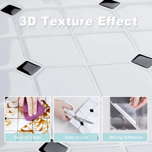 Vista 9 de Azulejos de metro 3D para despegar y pegar, 10 hojas para cocina, despegar y pegar, azulejos de pared autoadhesivos de 12 x 12 pulgadas, azulejos