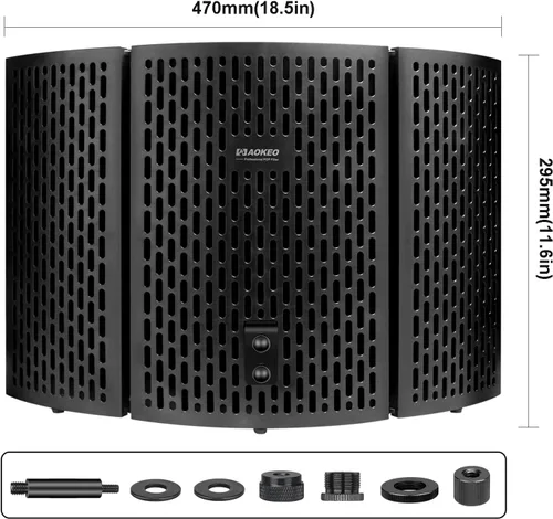 Vista 6 de Aokeo Escudo de aislamiento de micrófono de grabación de estudio profesional, adecuado para Blue Yeti y cualquier equipo de grabación de micrófono