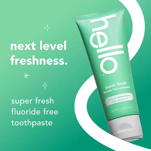 Vista 2 de Hello Pasta de dientes súper fresca sin flúor, pasta de dientes para el mal aliento, ayuda a eliminar las manchas superficiales, menta verde