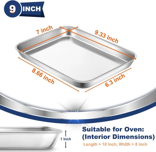 Vista 2 de P&P CHEF Bandeja para Hornear Galletas de 9 Pulgadas, Bandeja de Horno de Acero Inoxidable para Cocina, Utensilios de Horno para Múltiples Usos