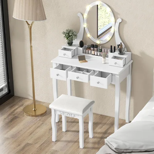 Vista 10 de CHARMAID - Mesa de tocador con espejo y luces, mesa de maquillaje con 5 cajones de almacenamiento, 3 modos de iluminación de color, brillo