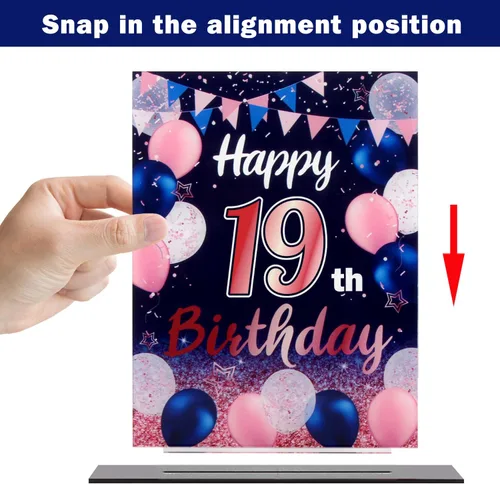 Vista 123 de LINGTEER Decoración de cumpleaños, soporte para globos, centros de mesa de acrílico, póster impreso de feliz 50 cumpleaños, centros de mesa de Negro