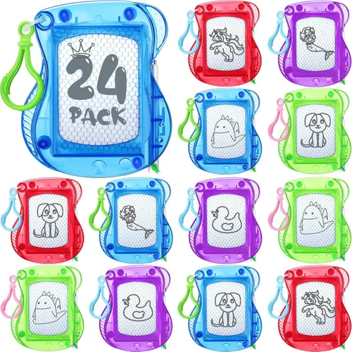 Chinco Mini tablero magnético de dibujo para niños, 24 piezas, para mochila, llavero, clip, borrable, mini tableros de garabatos, juguetes para