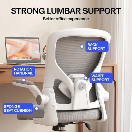 Vista 6 de [Usado] Silla de oficina, silla de escritorio ergonómica con soporte lumbar ajustable, brazos abatibles, cómoda silla giratoria de malla