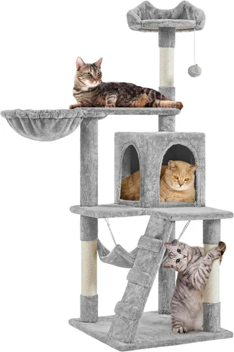 Vista 10 de Yaheetech - Árbol para gatos, torre para gatos de 54 pulgadas de altura para gatos de interior con plataforma extendida y cesta, espacioso