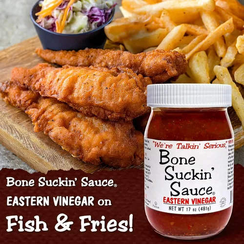 Vista 7 de Salsa Bone Suckin’ Eastern de Vinagre BBQ, Sabor Auténtico de Carolina, Picante, Sabor a Base de Vinagre, Para Pollo, Cerdo, Res, Papas, Sin Gluten