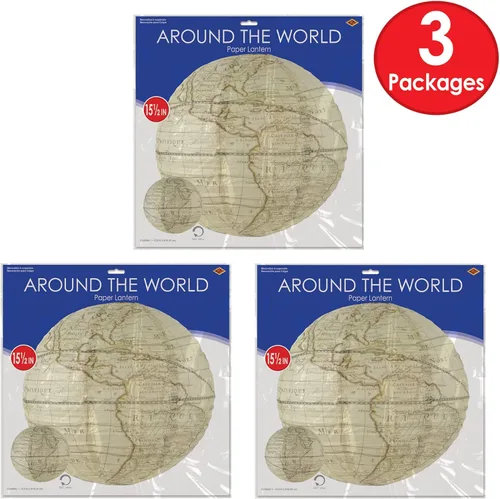 Vista 3 de Beistle Bon Voyage Around The World - Decoraciones de fiesta con temática de viaje, 3 linternas de papel colgantes