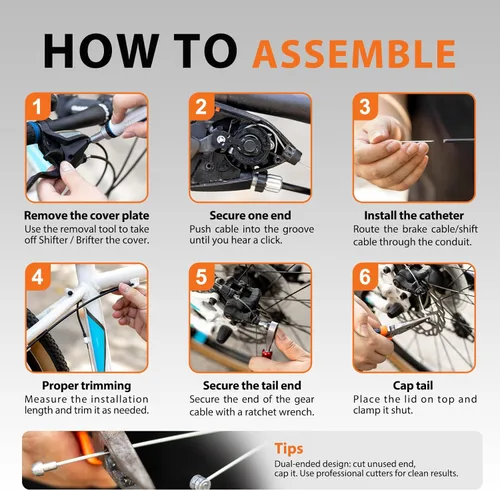 Vista 7 de Kit universal de cables de bicicleta – Cables de cambio de freno y cambio con carcasa, tapas de extremo y juntas tóricas, compatible con reparación