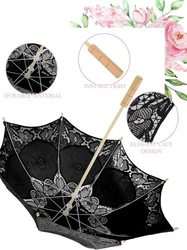 Vista 3 de Sombrilla de encaje de 6 piezas, sombrilla de encaje para boda, sombrilla de encaje vintage con asa para dama de honor, niña de las flores