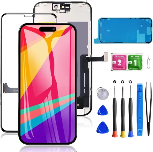 Vista 16 de para iPhone 15 Plus Reemplazo de pantalla de 6.7 pulgadas, ensamblaje frontal de pantalla táctil LCD digitalizador 3D con sello