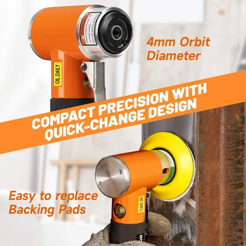Vista 5 de Mini lijadora de aire orbital aleatoria de 1/2/3 pulgadas, lijadora neumática de grado industrial para trabajo de carrocería automática, con 60