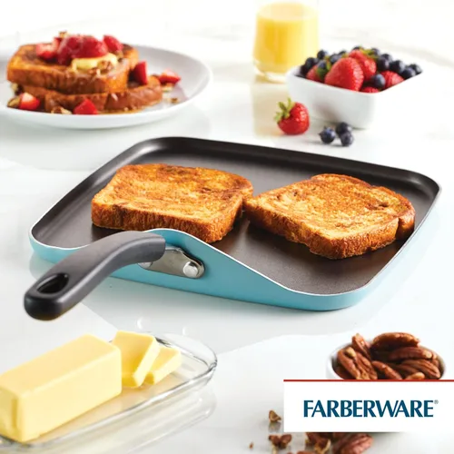Vista 2 de Farberware Cookstart DiamondMax Sartén/Plancha Cuadrada Profunda Antiadherente, Apta para Lavavajillas, 11 Pulgadas - Aqua Aguamarina