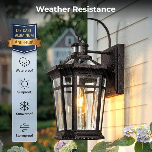 Vista 6 de VIANIS Luz de porche grande con sensor de movimiento, luces de casa al aire libre del atardecer al amanecer, aplique de montaje en pared, accesorios