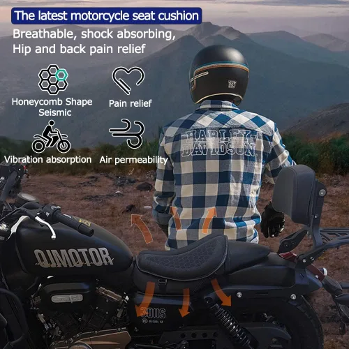 Vista 2 de Cojín universal de gel para asiento de motocicleta delantero/trasero, estructura de cubierta de asiento de motocicleta de panal 3D, transpirable