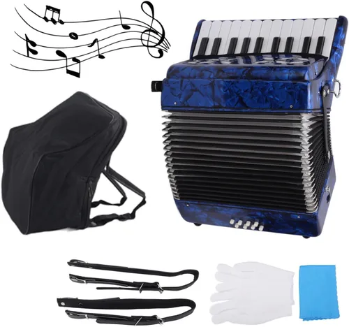 Acordeones Para Adultos, Acordeón De Adulto Azul 22 Teclas 8 Bass Acordeón Instrumento Con Correas Ajustables Y Sonido Dulce Acordeón Portátil Para