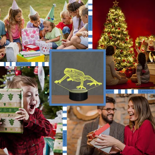 Vista 6 de Lampeez Lámpara de ilusión óptica de rana 3D para niños, con 16 colores, control remoto, cambiante, cumpleaños, Navidad, San Valentín, idea