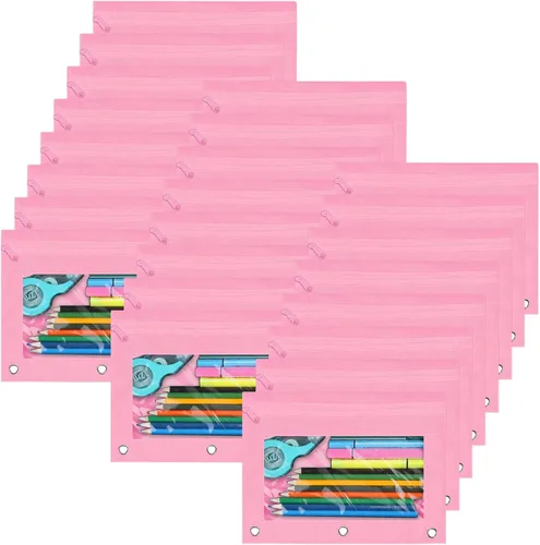 Vista 8 de YoeeJob Estuche para lápices para carpeta de 3 anillos, bolsas con cremallera a granel, estuche para lápices con ventana transparente para clase