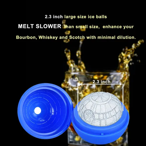 Vista 2 de Molde para cubitos de hielo, paquete de 2 moldes de silicona para estación espacial 3D, moldes de esferas grandes para whisky, bourbon y cola (2)
