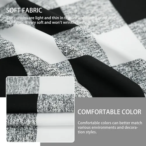 Vista 6 de DriftAway Cortinas semitraslúcidas a cuadros con bolsillo para barra, cortinas de granja a cuadros en blanco y negro para sala de estar, dormitorio