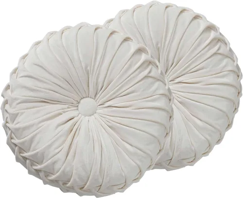 Vista 8 de Almohada redonda de terciopelo de 15 x 15 pulgadas, plisada, redonda, rellena de calabaza, para el hogar, para sofá, silla, cama, suelo de Beige