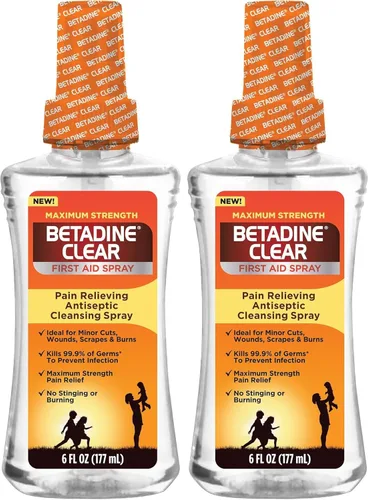Vista 7 de Betadine Clear - Espray de primeros auxilios de máxima potencia, antiséptico de alivio del dolor, sin picazón, mata el 99.9% de los gérmenes*, ayuda
