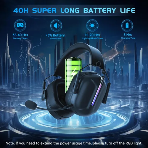 Vista 5 de Auriculares inalámbricos para juegos para PS5, auriculares USB de 2.4 GHz con micrófono para PS4, PC, Nintendo Switch, Mac, computadora, auriculares