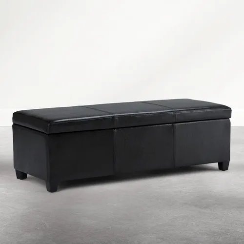 Vista 3 de SIMPLIHOME Avalon - Banco otomano de almacenamiento – Banco otomano rectangular tapizado de cuero vegano tapizado de 48 pulgadas de ancho en negro