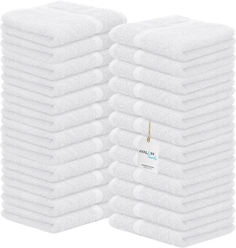 Avalon Towels Toallas de algodón Paquete de 24 unidades, 12 x 12 pulgadas, 100% algodón hilado en anillo, toallas faciales suaves y absorbentes,