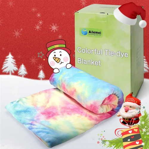Vista 6 de Ailemei Direct Manta de Tie Dye Arcoíris para Niñas, Manta de Vellón Suave y Cálida para la Cama para Niñas Pequeñas, Lindas Mantas Decorativas
