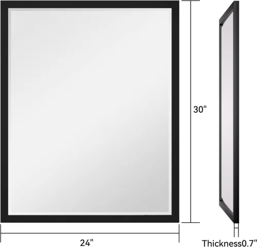 Vista 2 de Espejo de baño negro de 24 x 30 pulgadas, espejo rectangular de tocador con marco de metal, espejo decorativo rectangular montado en la pared