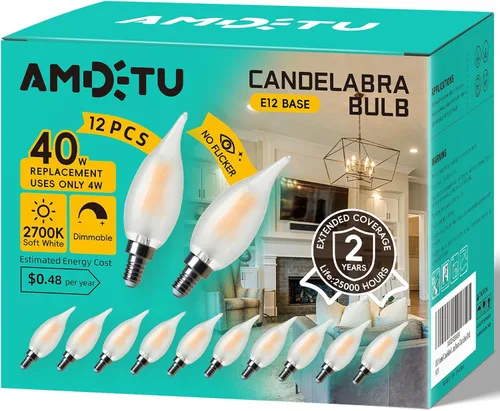 Vista 10 de Bombilla de candelabro E12 LED AMDTU equivalente a 25 W regulable esmerilada bombilla de vela luz de candelabro blanco cálido 2700k base pequeña