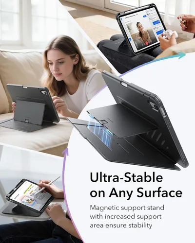 Vista 5 de ESR Funda para iPad A16, funda para iPad de 11ª/10ª generación (2025/2022), cubierta vertical con soporte, múltiples ángulos de soporte, funda ultra