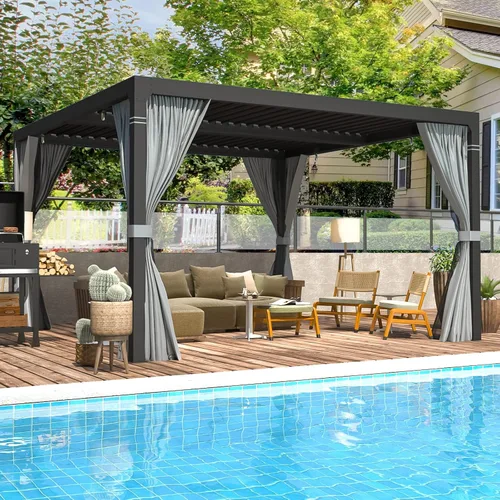 Vista 14 de EROMMY Pérgola con Persianas de 10x10 Pies, Refugio de Sombra Solar para Exteriores con Marco de Aluminio y Techo de Metal Ajustable Resistente a