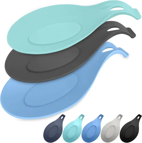 Vista 13 de Reposacharas de silicona NEGRO para estufa, juego de 2 – RESISTENTE AL CALOR APTO PARA LAVAVAJILLAS, soporte para utensilios de cocina