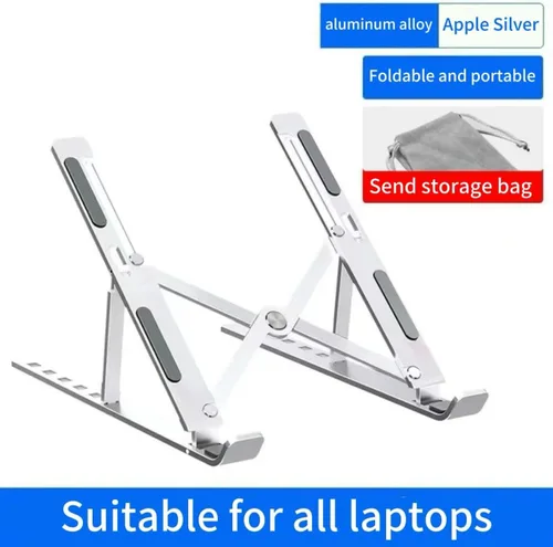 Vista 2 de Soporte de refrigeración para laptop, soporte de escritorio portátil ergonómico plegable de aluminio ajustable de 6 ángulos, compatible con MacBook