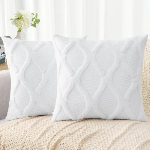 Vista 15 de decorUhome - Juego de 2 fundas de cojín decorativas para primavera de 16 x 16 pulgadas, fundas de almohada afelpadas de lana y piel sintética suave