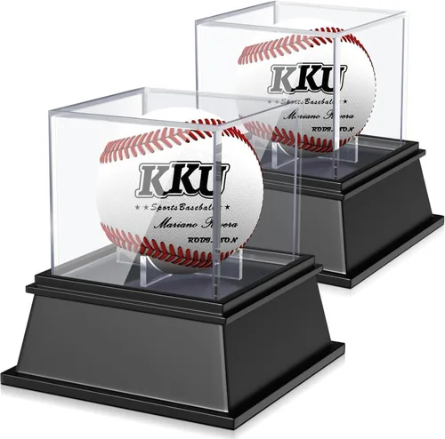 KKU Estuche de exhibición de béisbol, paquete de 2, soporte de béisbol para caja de cubo de exhibición de bolas, caja de almacenamiento de béisbol