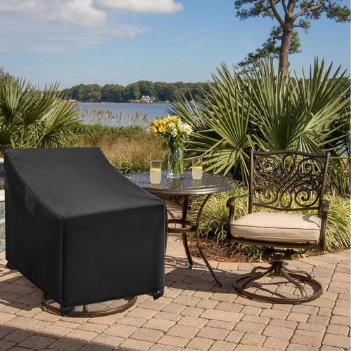 Vista 7 de WLEAFJ Fundas Impermeables para Sillas de Exterior, Fundas Negras para Muebles de Patio y Césped, Funda de Asiento Profundo para Sillón de Patio
