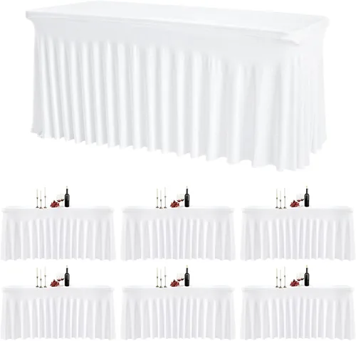 Vista 29 de Mantel rectangular de elastano negro, funda elástica ajustada para mesas rectangulares de 1,8 m, falda de mesa elástica sin arrugas para decoración