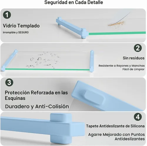Vista 5 de 2 piezas de tabla de cortar de vidrio con agarre de silicona, 80% más resistente a las roturas y antideslizante, sin arañazos/libre de Azul