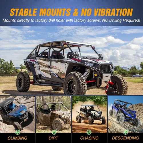 Vista 5 de Nilight Barra de Luces UTV Frontal Lateral Pilar A Soportes de Montaje de Luces Dobles para Capó para Cápsulas LED Compatibles con Polaris RZR XP
