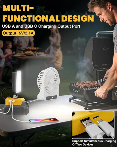 Vista 4 de LIVOWALNY Luces de trabajo LED de 60 W compatibles con batería Dewalt, 2 linterna de 6000 lm con puerto de salida USB A y USB C, protección de bajo