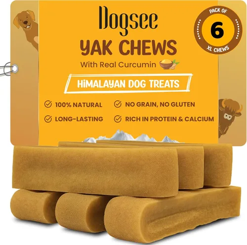 Vista 19 de Dogsee Queso de yak del Himalaya con cúrcuma de 1 libra (pequeño - 13 piezas) Golosinas sin piel cruda para perros pequeños Apoya la salud