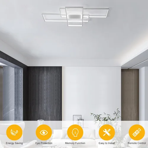Vista 2 de GEADI Lámpara de techo moderna regulable, lámpara de techo LED blanca de 35.4 pulgadas con control remoto, accesorio de iluminación rectangular
