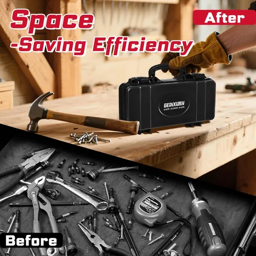 Vista 7 de Geinxurn Caja de herramientas negra de 11 pulgadas, estuche de herramientas portátil de acero resistente con pestillo de seguridad y asa