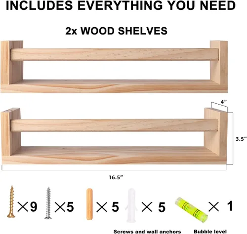 Vista 10 de Juego de 3 estantes de pared para cuarto de bebé, estantes de pared de madera natural para habitación de niños (32 pulgadas, juego de 3)