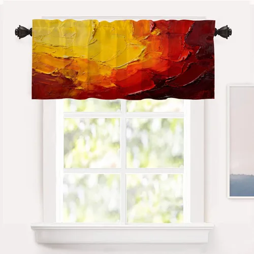 Vista 51 de Shrahala Beige and Orange Abstract Art Brushstrokes Tier Curtains for Kitchen Windows, Abstract Oil Paint Cafe Curtain Multilayer Polyester Blackout