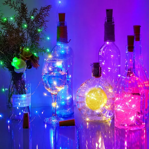 Vista 2 de SmilingTown 12 paquetes de 20 luces LED para botellas de vino con corcho - Cadena de luces de hadas de alambre plateado, luces de corcho operadas