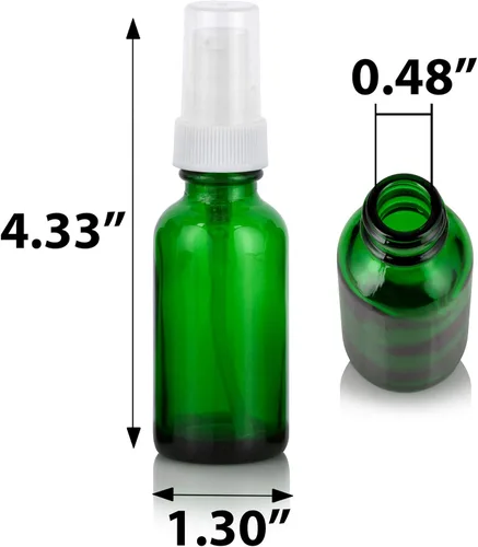 Vista 2 de JUVITUS Botella redonda Boston de vidrio verde de 1 oz / 1.0 fl oz con bomba de tratamiento blanca (paquete de 12) + embudo